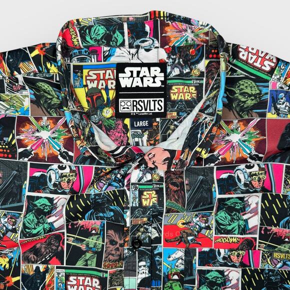 RSVLTS Star Wars L Comic Book Button Up Shirt All Over Print Graphic Sci-Fi Geek - Picture 3 of 7